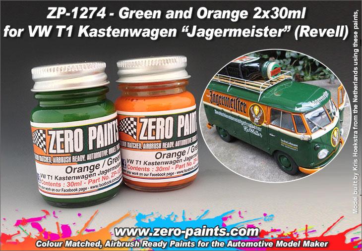 ZeroPaints UK - Green and Orange Paint Set 2x30ml For Revell 07076 - VW T1 Kastenwagen/Jagermeister